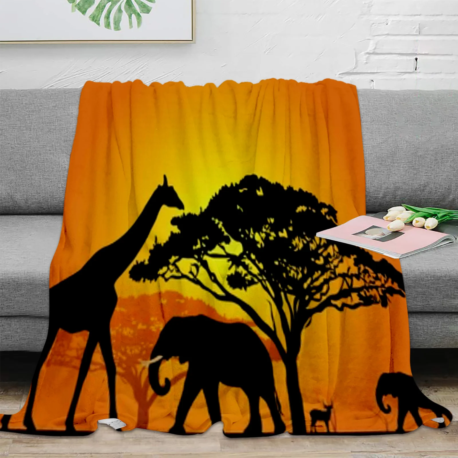 African Animals In The Savannah Flannel Blanket Warm Soft Sofa Blanket Winter Sheet Bedspread Camping Travel Blanket