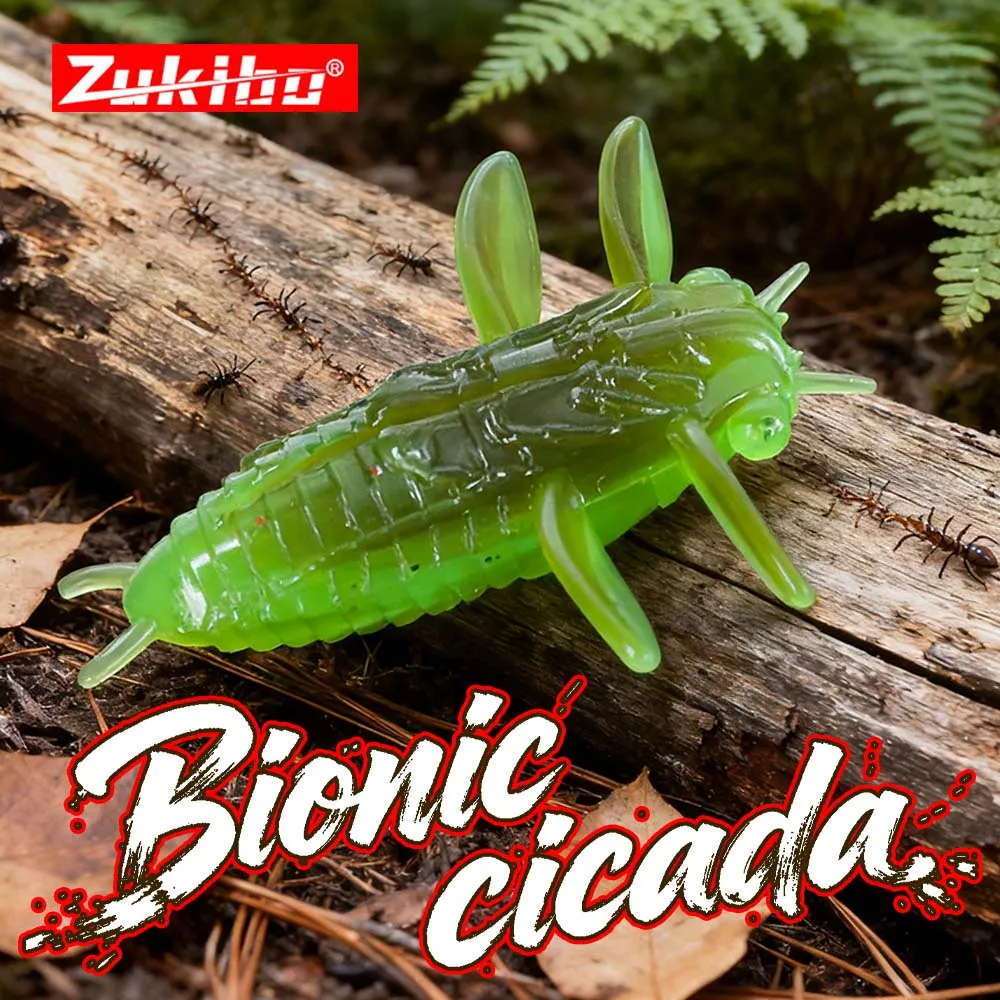 ZUKIBO, 6 uds., cigarra flotante biónica Pupa, nuevo cebo súper grande de 4mm, señuelo realista Sequ Klin, cebo suave, cebo biónico negro para lubina