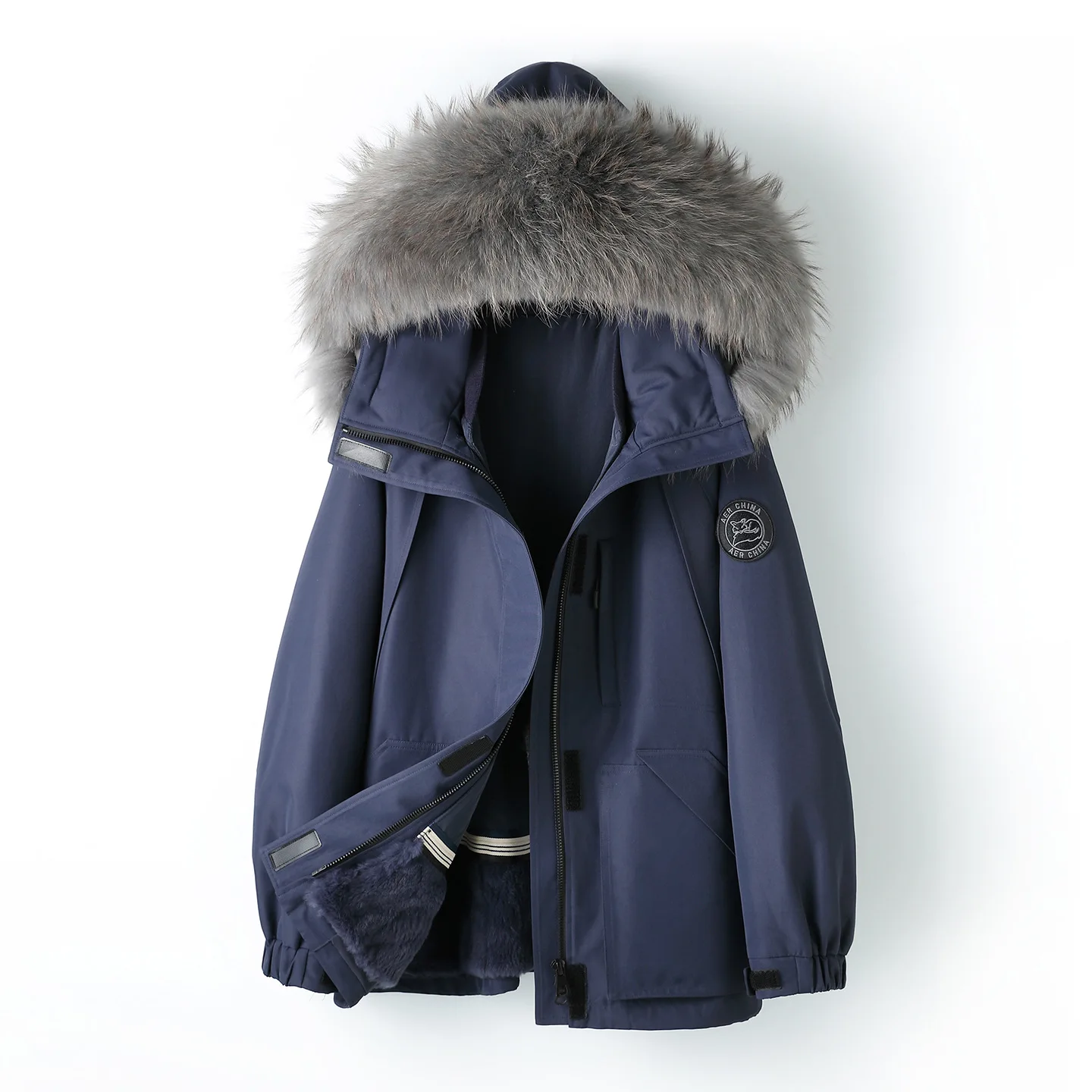 Veste doublée de fourrure de lapin pour femme, manteau ample et léger, capuche amovible, manches longues, Style élégant pour les déplacements, hiver 2025