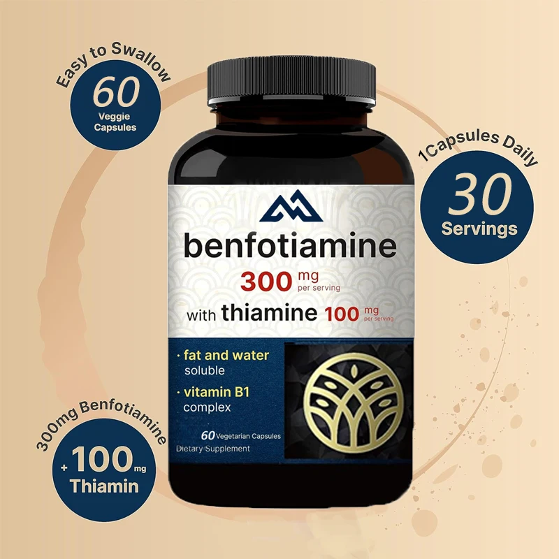 Phenylthiamine 300 milligrams containing 60 vegetarian capsules of thiamine - essential vitamin B1 Phenylthiamine supplement