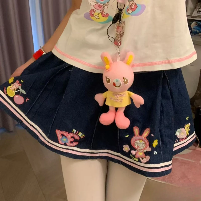 Spring High Waist American Vintage Denim Skirts Women Daily Japanese Cute Cake Skirts Teen Girls Holiday Party Casual Wear