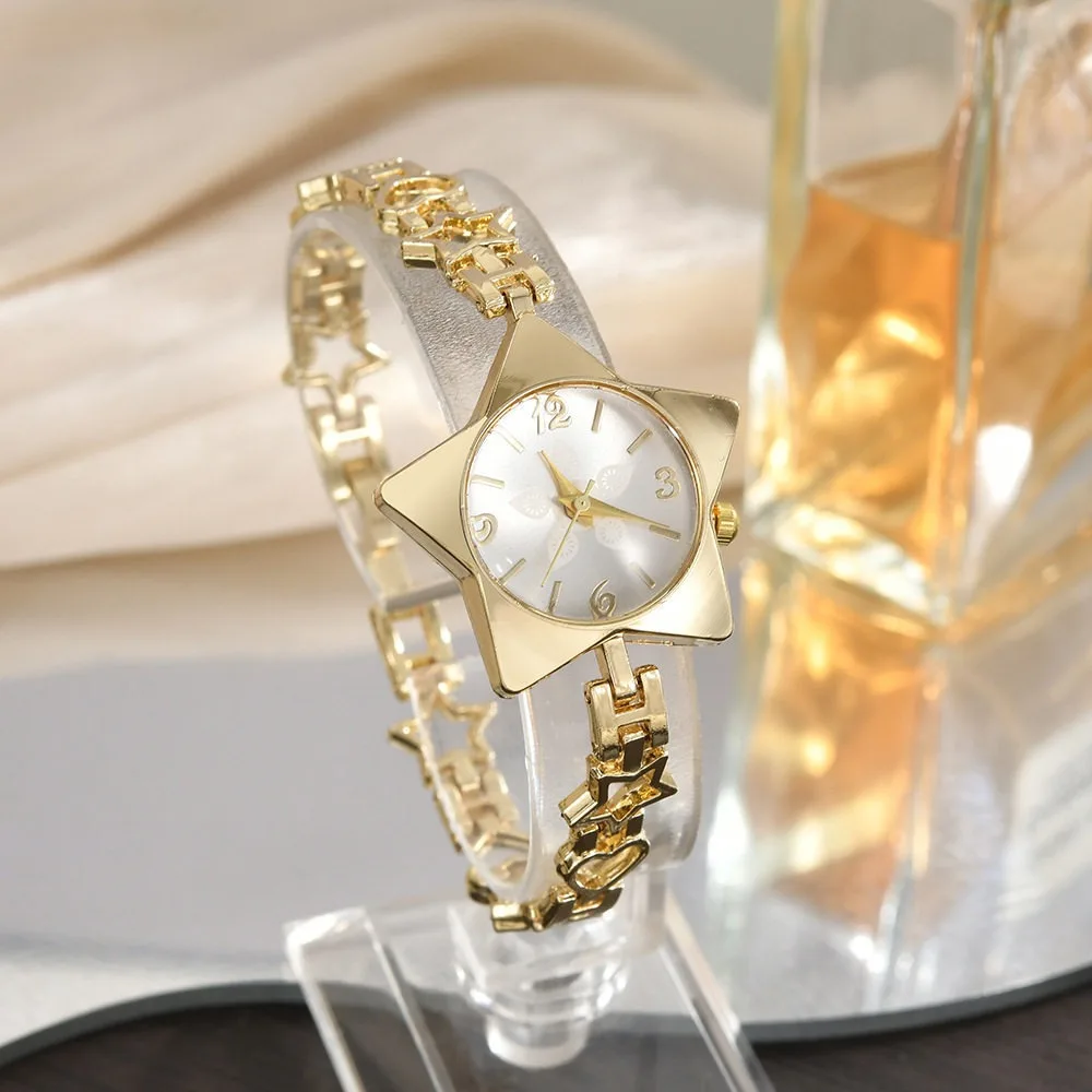 Creative Zinc Alloy Star Watch Gold Silver Y2k Charm Star Shape Bracelet Simple Wristwatch Chain Watches Decoration