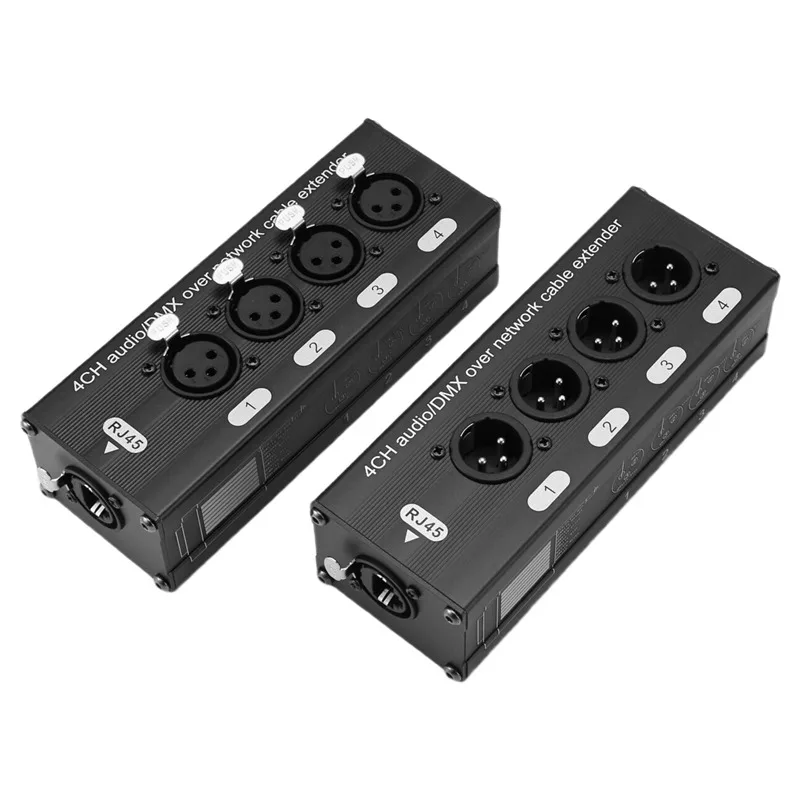 1Pair 4-Channel 3-Pin XLR Audio and over Network Cable Extender, DMX512 Network Signal Extender 1 Male+1 Female-A22U