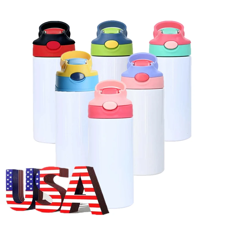 USA Warehouse Free Shipping Drinking  Flip Cup 12oz Children Insulated Stainless Steel Sublimation Kids Water Bottle