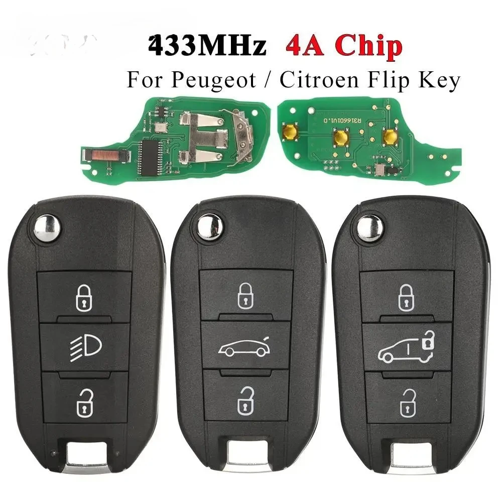 

433MHz 4A HITAG AES Chip Flip Remote Van Car Flip Key For Peugeot Expert 308 3008 2016+ Citroen C4 Cactus 2014+ HU83