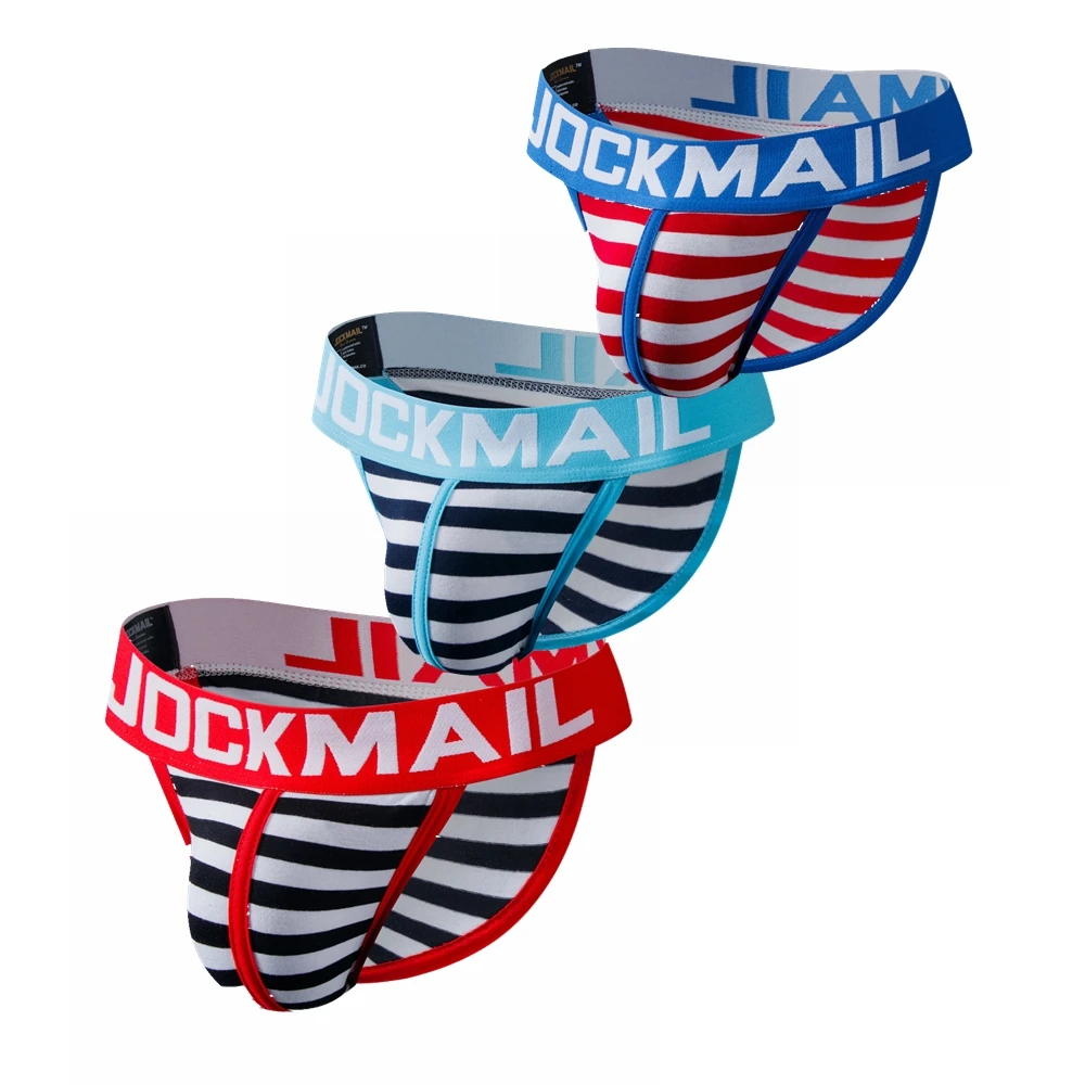 JOCKMAIL-ropa interior Sexy Gay para Hombre, Bikini a rayas, bragas de algodón, Cuecas