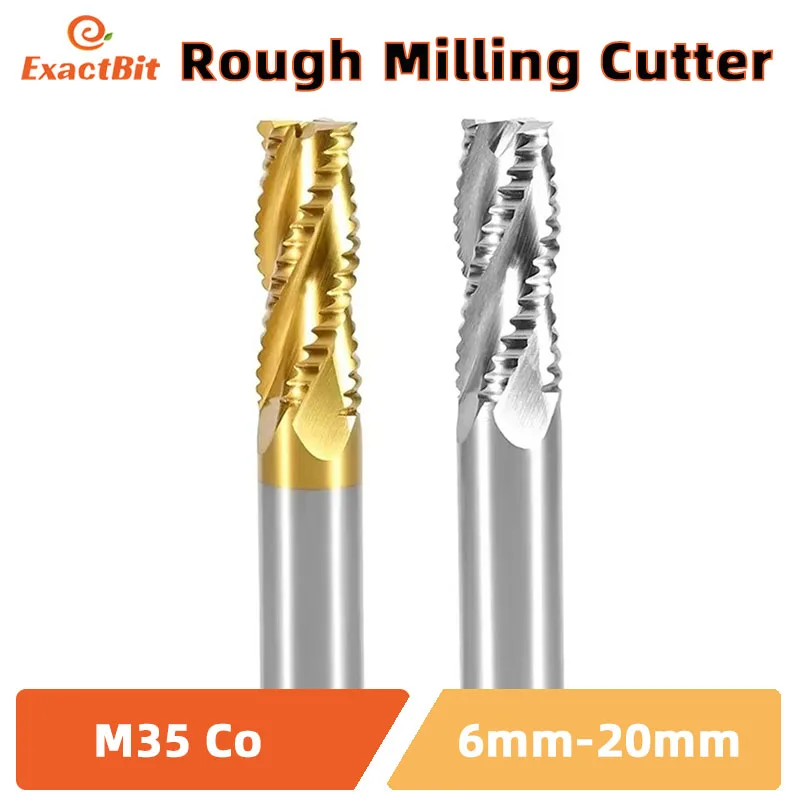 ExactBit High Speed Steel Wave Edge Rough Skin Milling Cutter M35 3/4 Edge CNC Cutter 40 Degree Spiral Rise Angle End Mill