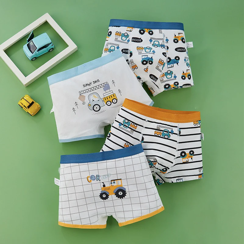 4/Pcs Boy Underwear for Kids Cotton Boxer Briefs Breathable Double Crotch Soft Boys Underpants Daily Undies Size 2-12Y