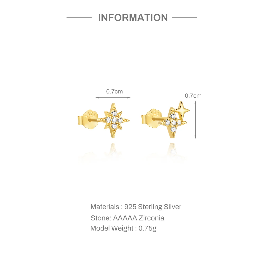 CANNER 925 Sterling Silver Smooth Lotus Tassel Eight Pointed Star Zircon Stud Earrings For Women INS Earrings Fine Jewelry Gift