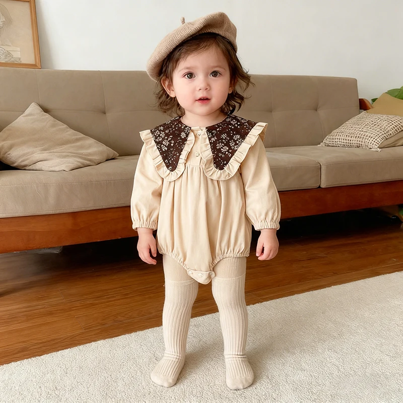2026 neue Frühjahr Baby Mädchen Overall 0-24 M Lange Ärmeln Retro Revers Neugeborenen Baby Mädchen Bodysuit Kleinkinder baumwolle Kleidung
