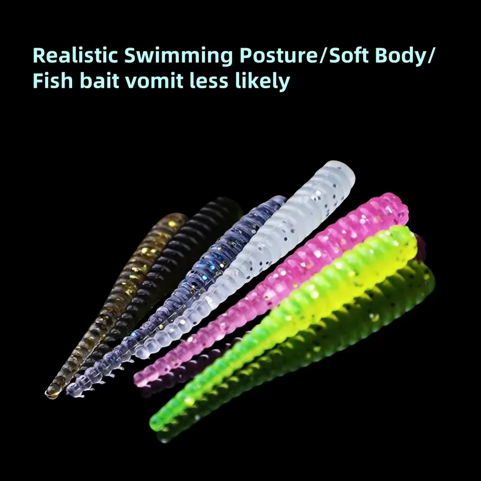 Rooblinos 20pcs Single Needle Tail Worm Micro 44mm Fishing Lure Ajing Small Rockfish Silicone Isca Artificial Bait Luminous Jig image 3