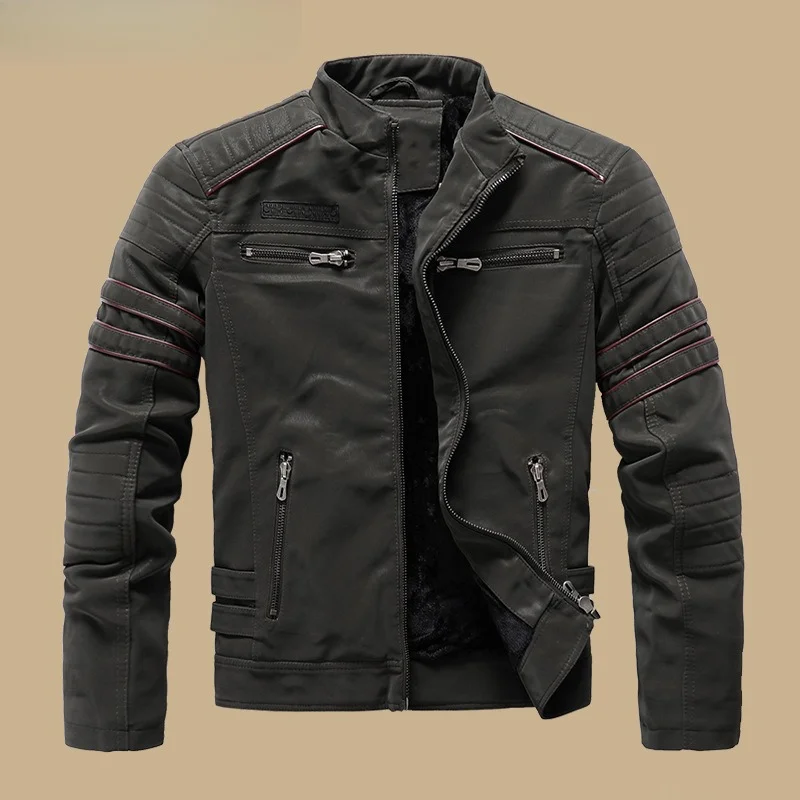 Winter Motorcycle PU Leather Jacket Men 2026 Vintage Fleece Warm Multi-pocket Leather Coat Male Zipper Autumn Outwear Jackets
