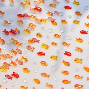 Little Red Fish Nail Art Sticker, Abziehbilder Maniküre, Little Goldfish, Karpfen, Meer, Strand, Meerjungfrau, Mar, hell, kleiner Koi, weiche Erleichterung 7 Hauptverkaufsaufkleber Karpfen Koi - №3