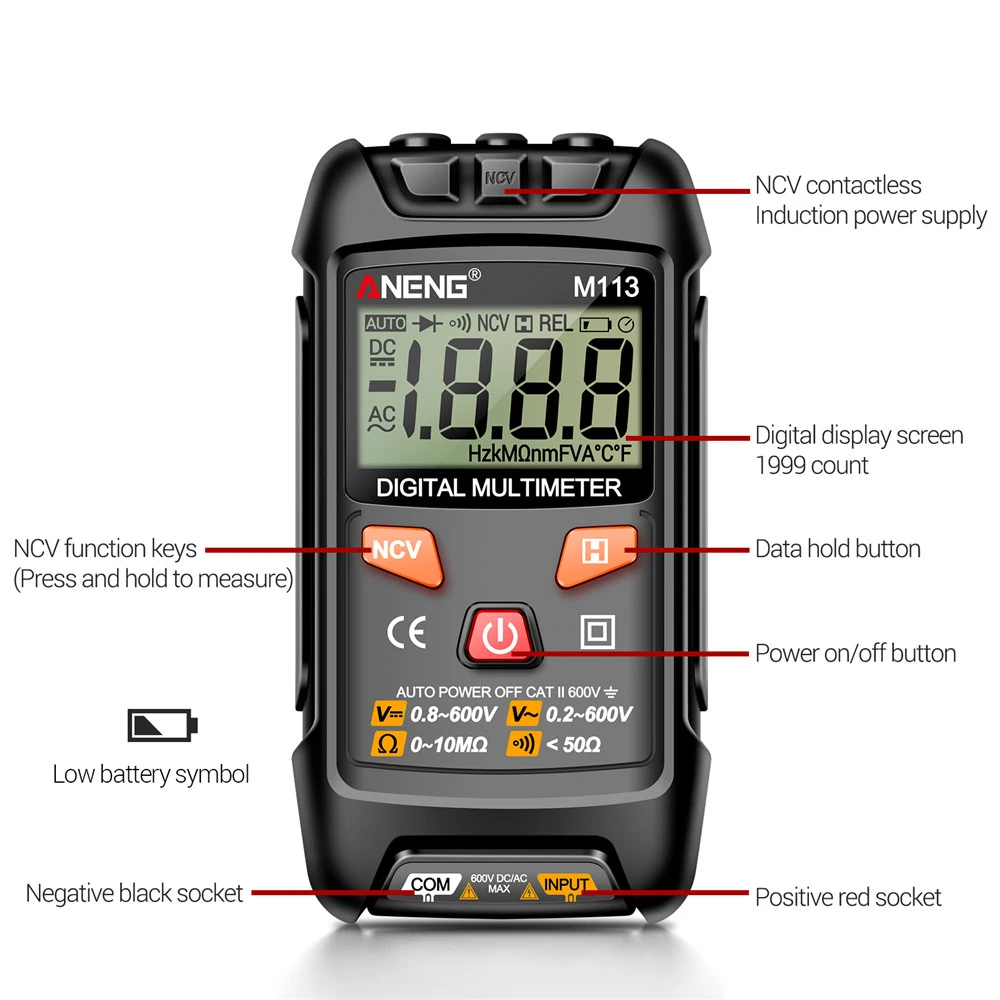 M113 Multimeter Digital Display High Precision Portable Voltage Ammeter Intelligent Multifunction Electrician Tools