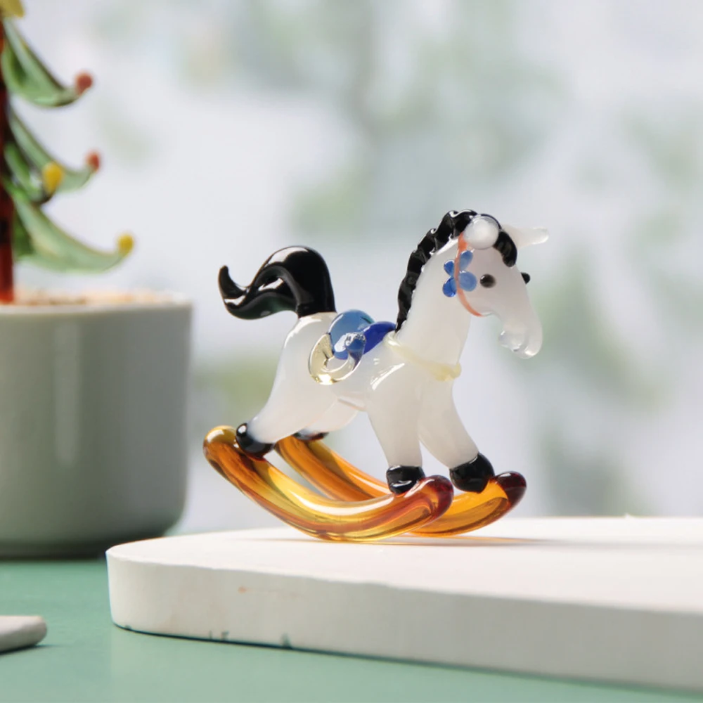 

Glass Rocking Horse Figurines Collectible Miniature Cute Pony Sculpture Handmade Art Glass Horse Ornaments Kids Gift for Table