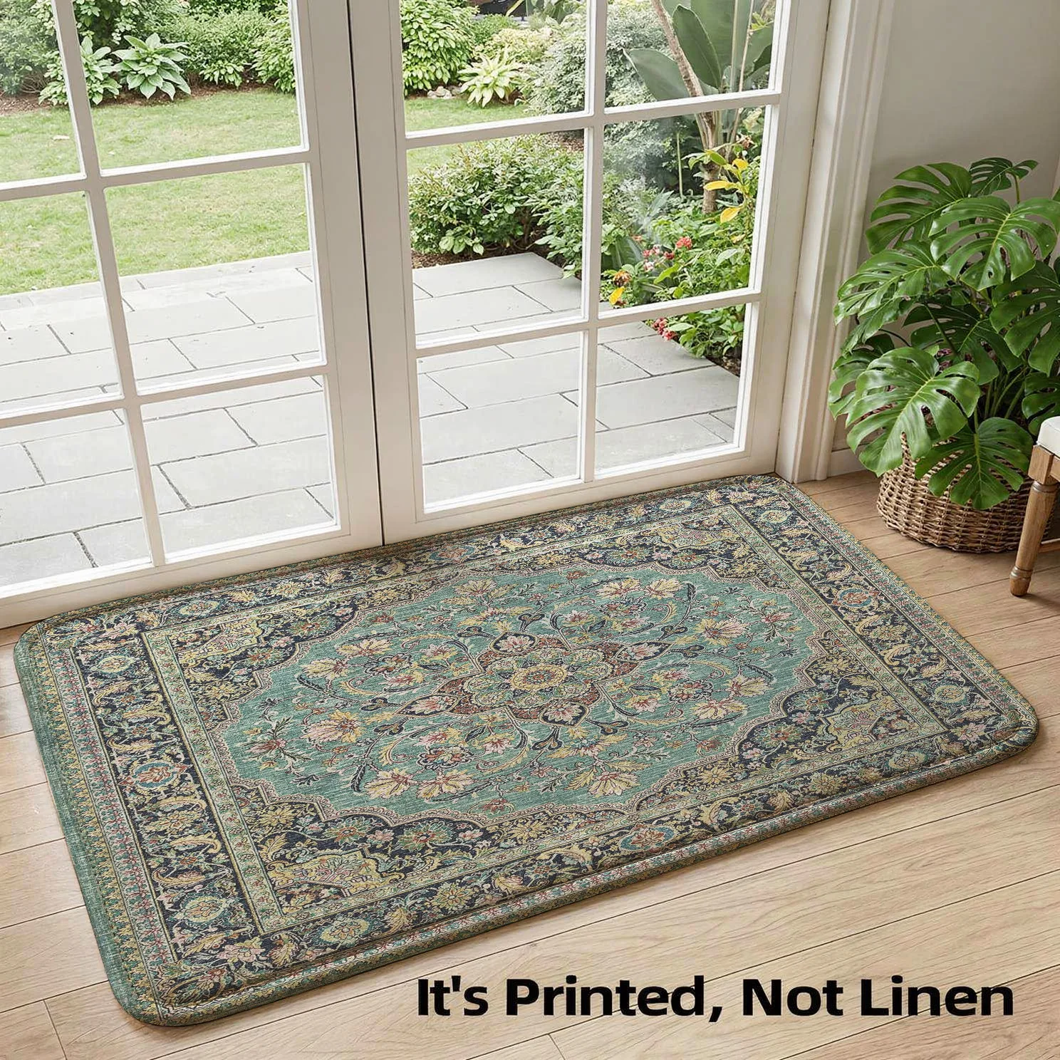 Large Distressed Vintage Oriental Area Rug Persian Style Blue Green Floral Pattern Carpet for Modern Living Room Entryway Home D
