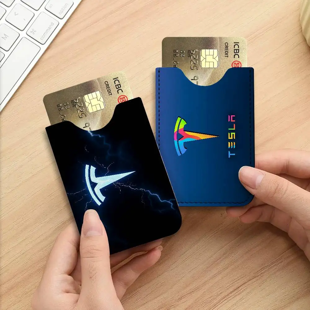 T-eslas-a LOGO Leather Card Wallet Soft Lightweight Portable Credit ID Card Holder Daily Commute Card Case