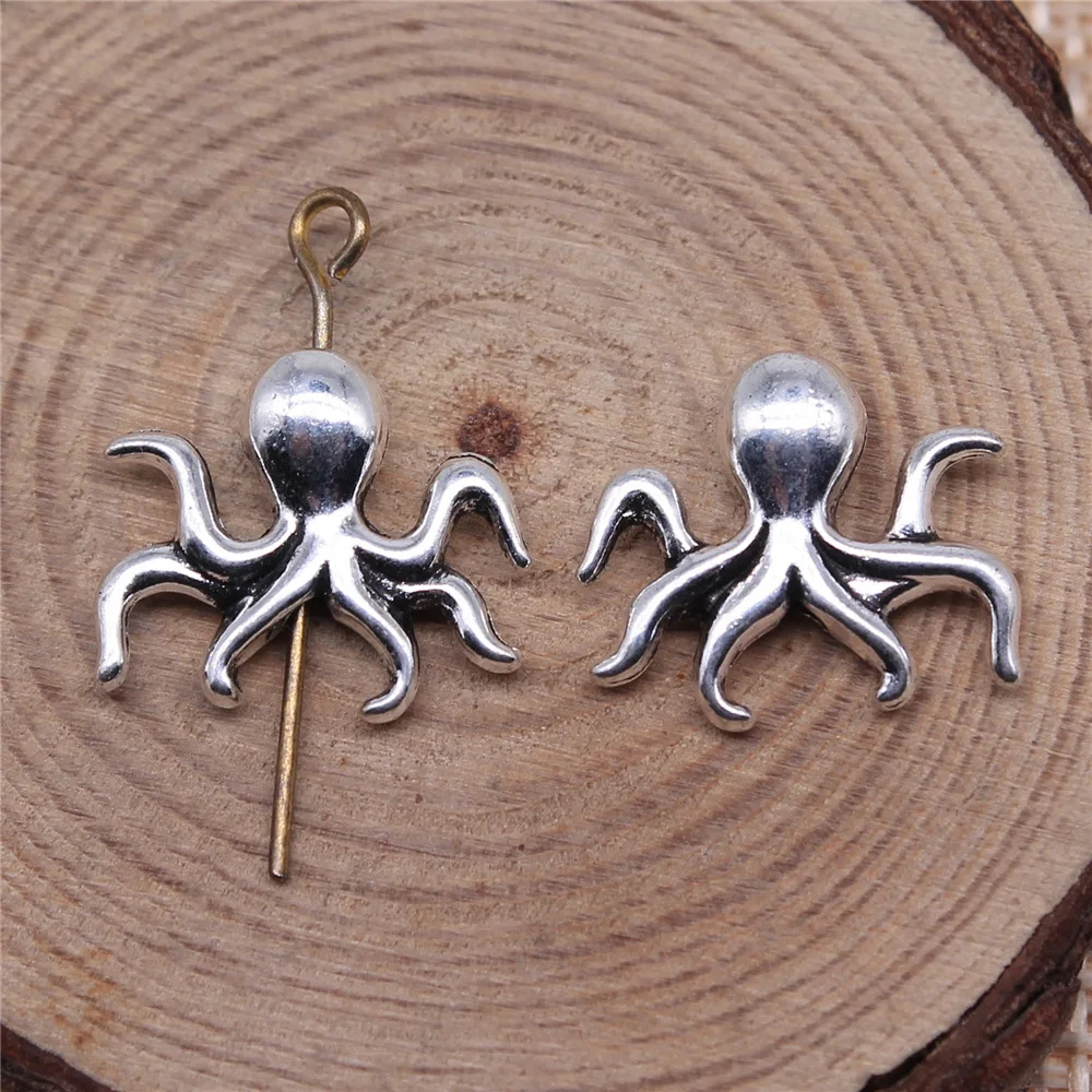 10pcs 14x16mm Antique Silver Color Octopus Squid Beads DIY Jewelry Materials Wholesale