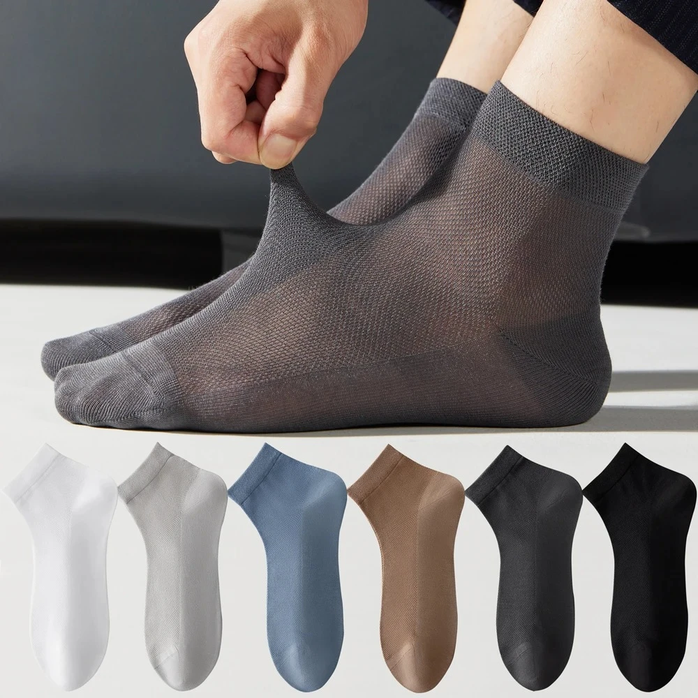 

Men's Mulberry Silk Modal Blend Mid-Calf Socks Thin Breathable Mesh Summer Antibacterial Anti-Odor Black Business Dress Socks