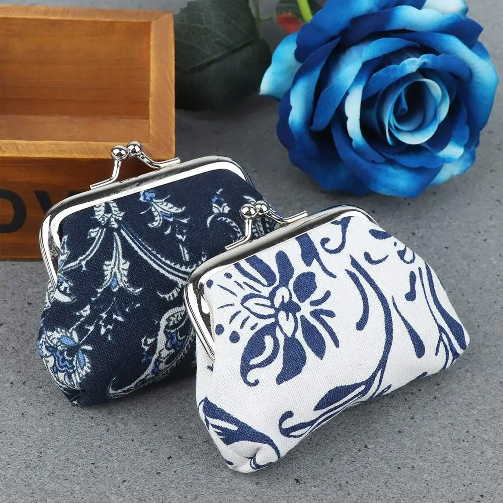 Vintage Fashion Hasp Blue and White Porcelain Women Girl Coin Purses Clutch Bag Small Wallet Card Holder