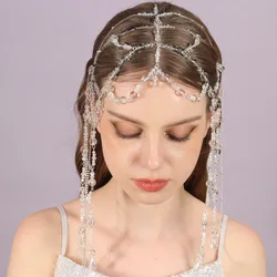 Bride Drip Tassel Hair Jewelry White Crystal Eyebrow Heart Pendant Hiphop Head Chain Princess Wedding Headband