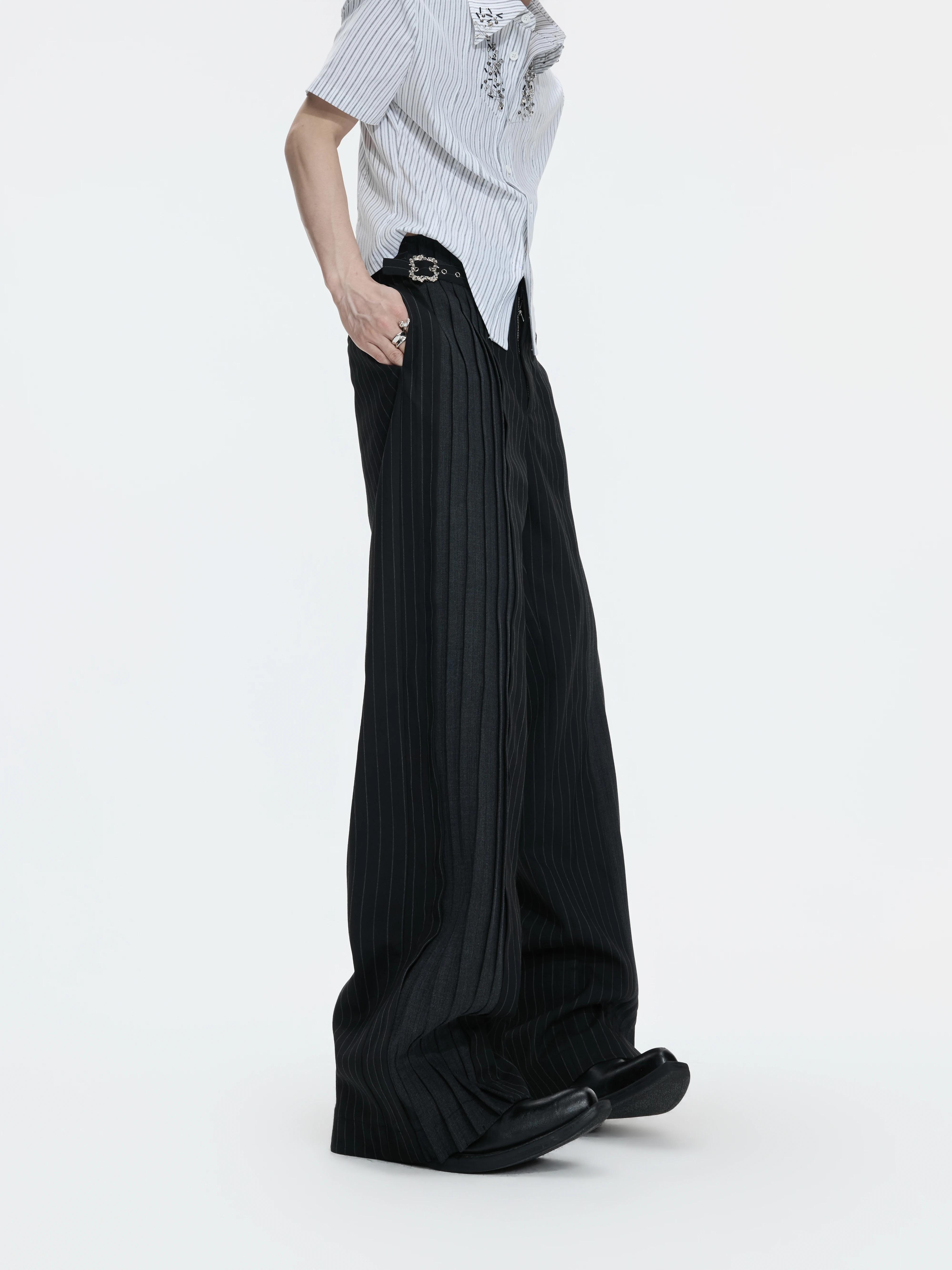 Argue Casual Pants Patchwork Loose Drapey Lazy Style Wide Leg Straight Cut Cotton Blend Polyester Spandex Youth Fashion