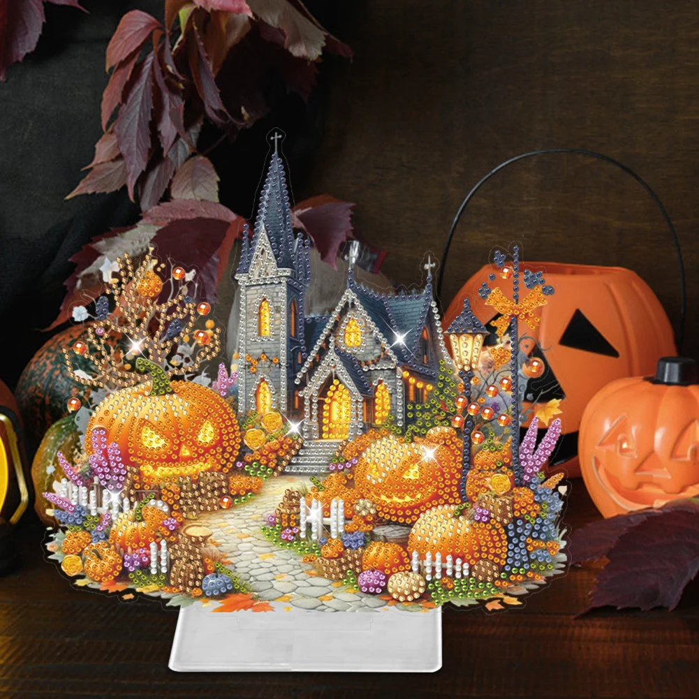 

Acrylic Special Shaped Halloween Church Tabletop Ornaments Diamond Painted Halloween Ghost Diamond Drawing Desktop Ornaments