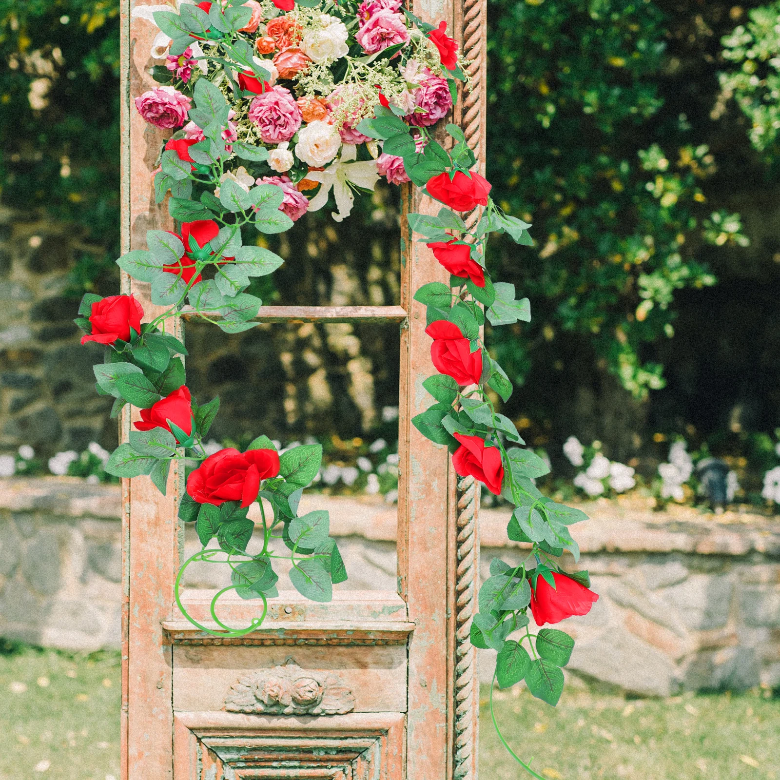 

1Pcs Valentine Simulated Rose Flower Rattan Garland Charming Hanging Ornament for Holiday Wedding Party Valentine Decoration