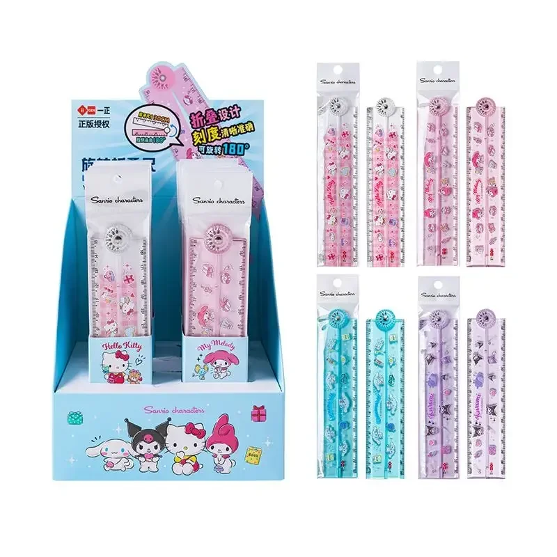Sanrio Kuromi Image Rotating Folding Ruler 30cm Kawaii Cartoon Rulers for Student School Stationery Teacher Classroom Rewards