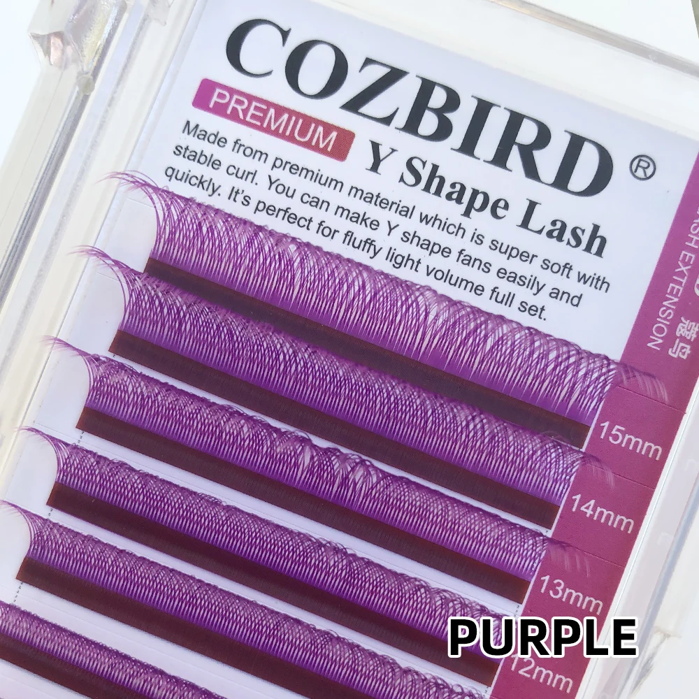 COZBIRD YY Shape Eyelash Extension yy Blue Purple Waved 4D Premade Faux Mink Volume Lashes Fluffy Natural 0.07 C D 8-15mm