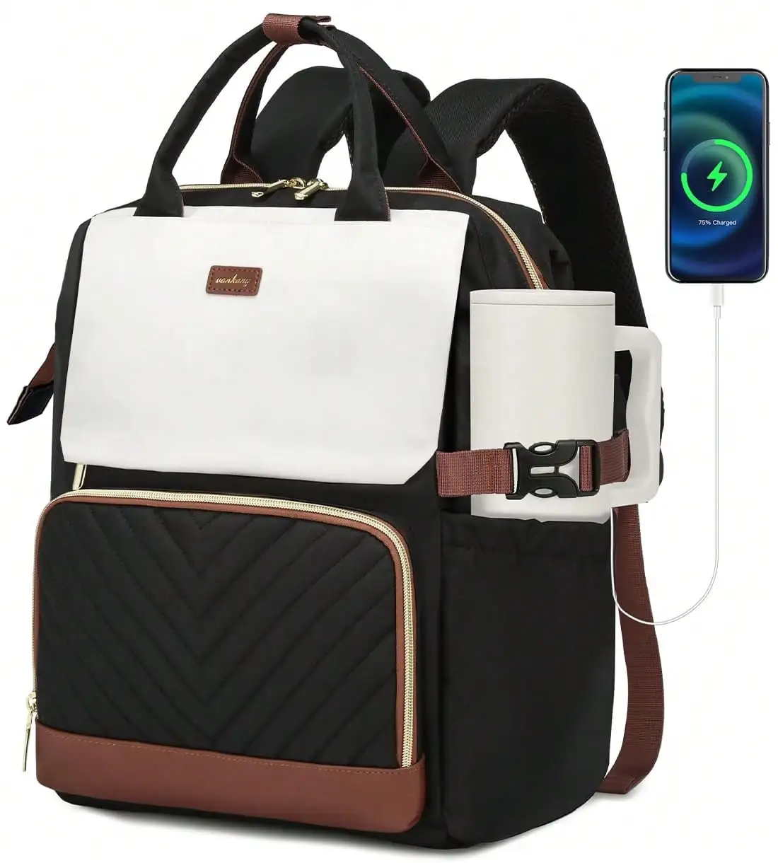 Bookbag For Women Laptop Backpack, Teacher Nurse Work Computer Bags Cup Holder&USB Charger For Travel, School College Back Pack For Girls, 15" Fashionable Waterproof Lightweight Backpack Suitable For Business With Laptop Compartment Daily Schoolbag
