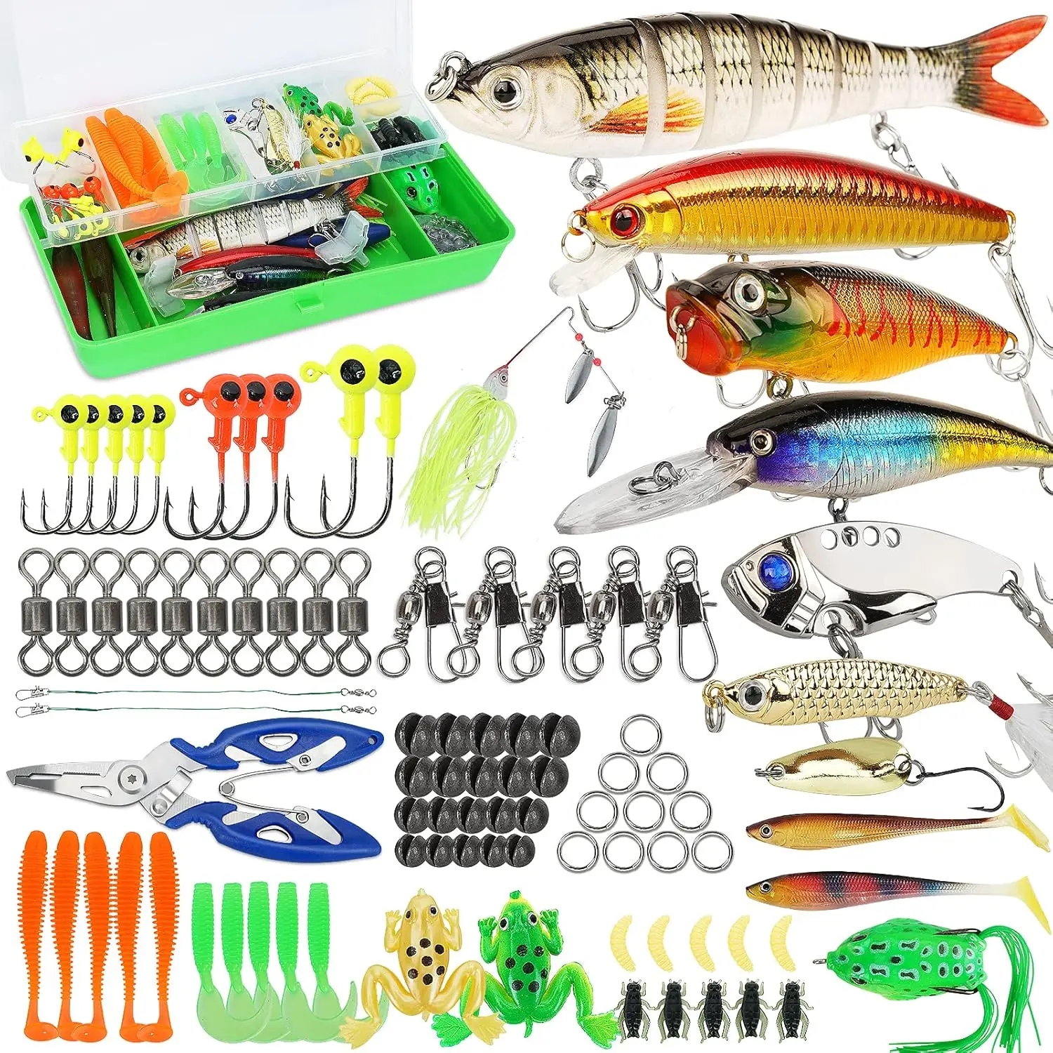 Fishing Lures Tackle Box Bass Fishing Kit Including Animated Lure,Crankbaits,Spinnerbaits,Soft Plastic Worms,