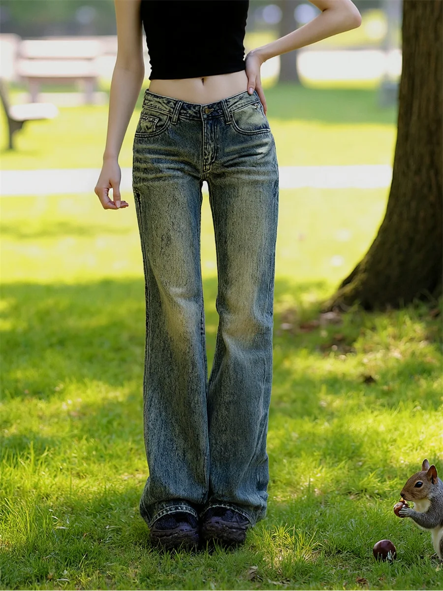 

Low Waist Flared Jeans For Girls 20 Years New Style Denim Pants Women Clothes Fall Peachy Long-Legged Streetwears Travel Social