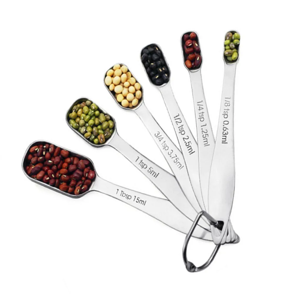 6 Pcs Stainless Steel Measuring Spoons Nested Set Graduated Scoop Metric Scale Baking Utensils Cooking Seasoning Coffee Tools