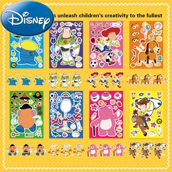 Disney Toy Story-pegatinas de rompecabezas de dibujos animados para niños, pegatina para hacer una cara, ensamblaje, juguete divertido, juego de fiesta, regalos para niños, 8, 16 hojas