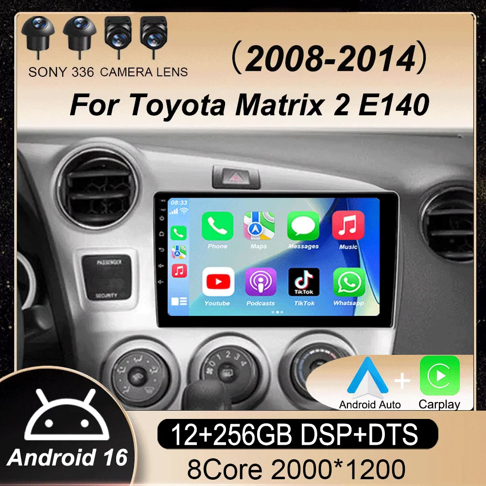 

Автомагнитола Android 16 Carplay для Toyota Matrix 2 E140 2008-2014, мультимедийный плеер с GPS-навигацией