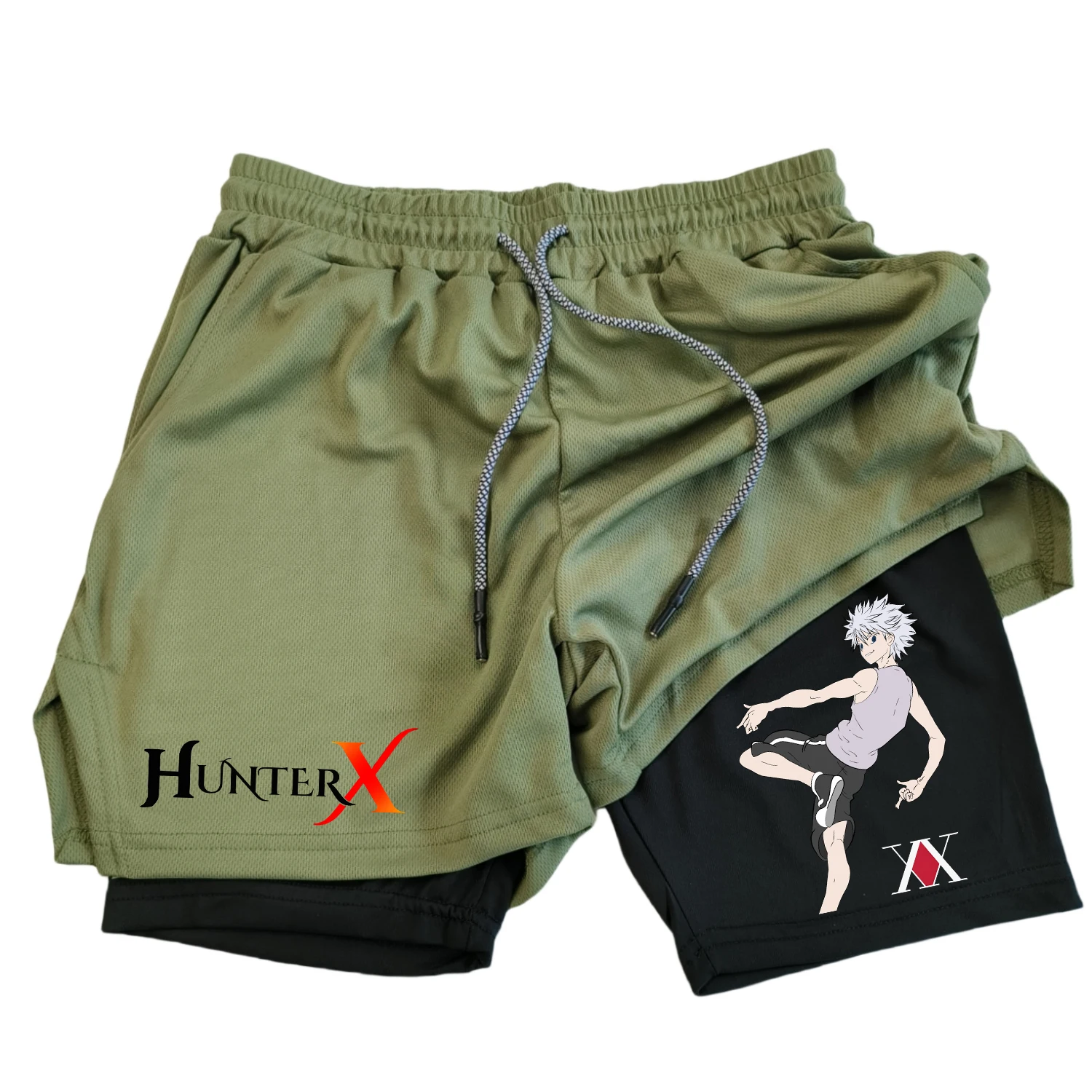 Anime HUNTER X HUNTER Men\'s Sports Shorts 2-in-1 Double layered Shorts Quick drying Breathable Running and Fitness Shorts