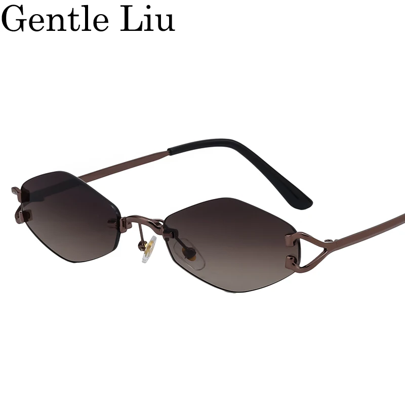 Small Metal Frame Geometric Rimless Sunglasses Men Women Vintage Rhombus Sun Glasses For Male Frameless Irregular Eyewear Shades