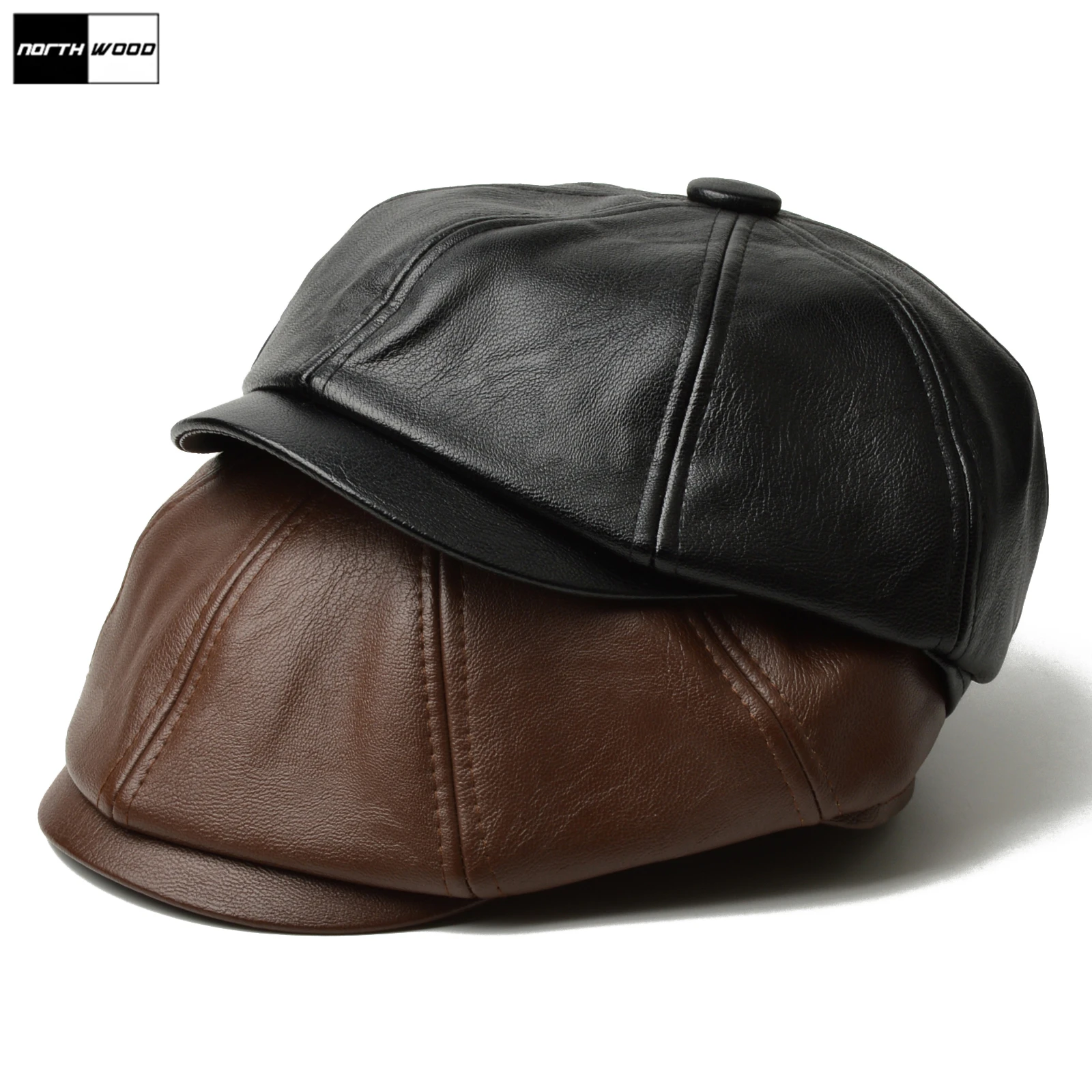 

NORTHWOOD Luxury Synthetic Leather Beret Hat for Men Women 58cm Fashion Retro Eight-Point Cap for Outdoor Autumn Winter Wear