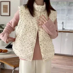 Gilet trapuntati per donna gilet stampati floreali cardigan Casual senza maniche in stile coreano giacche Vintage top donna allentati