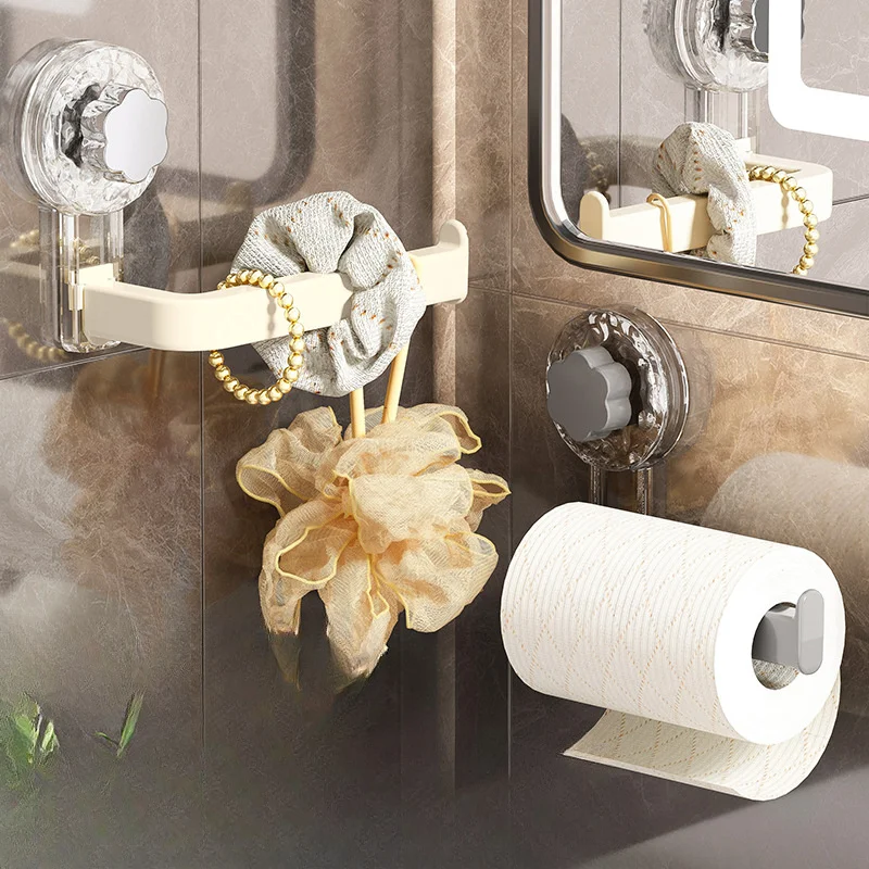 Wall-Mounted Toilet Paper Holder with Suction Cup-Self-Adhesive No-Drill Installation Multipurpose Tissue Roll Organizer Rack