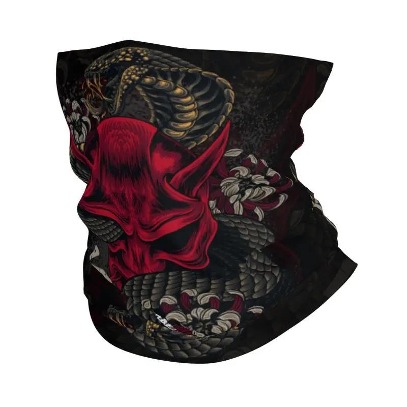 Japanese Art Oni Mask Snake Headband Neck Warmer Hiking Cycling Tube Scarf Women Men Face Bandana Gaiter