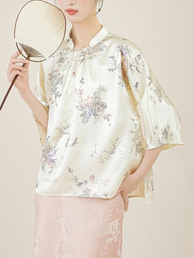 

Новый китайский костюм для чаепития в стиле Дзен, оригинальный дизайн, воротник-стойка, улучшенный ацетат, высококачественная женская одежда