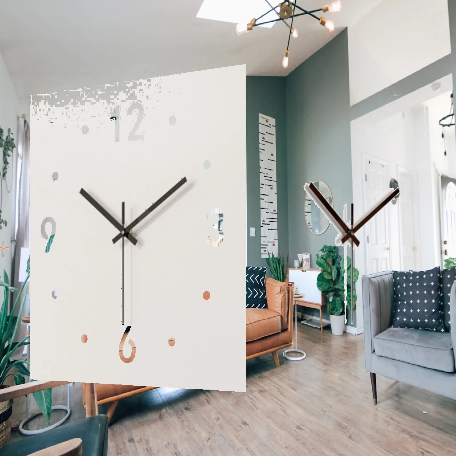 Double Sided Corner Wall Clock Non Ticking with Numeral Scale Friend Gift Modern Metal Corner Clock for Living Room Home Cafe
