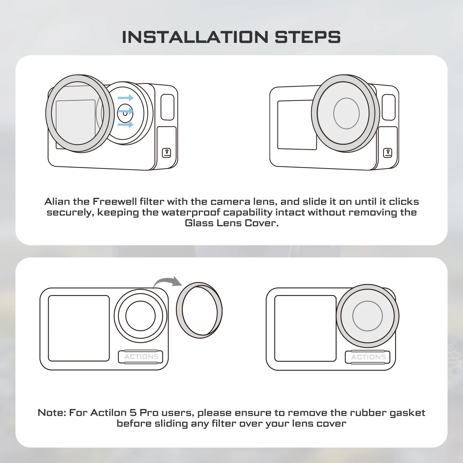 مجموعة فلتر Freewell لعمل DJI Osmo Action 5 Pro/Action 4/Action 3 ND لعدسات الحركة 4-Pack ND8pl ND16PL ND32PL ND64PL ملحقات كاميرات