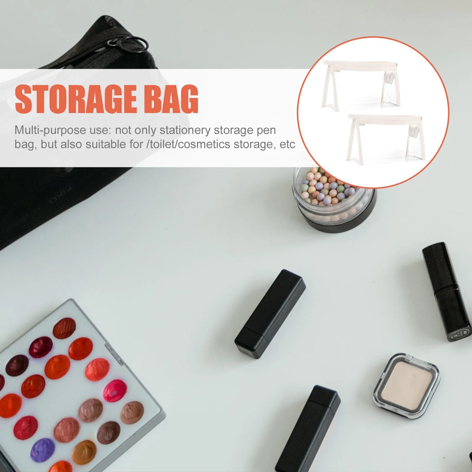 

2pcs Portable Bags Large Capacity Stationery Organizer For Students Teachers Pvc Pencil Container Zipper Pencil Case