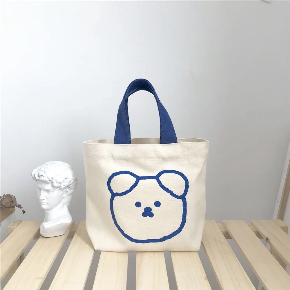 Saco de lona bonito do urso para mulheres, sacola de compras portátil dos desenhos animados, sacola ecológica de grande capacidade, bolsa de ombro