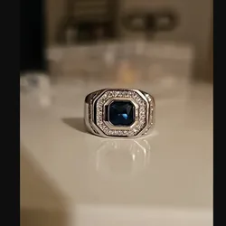 Luxury 925 Sterling Silver Square Blue Sapphire Ring Engagement Wedding Rings for Men boys Jewelry Christmas Gift