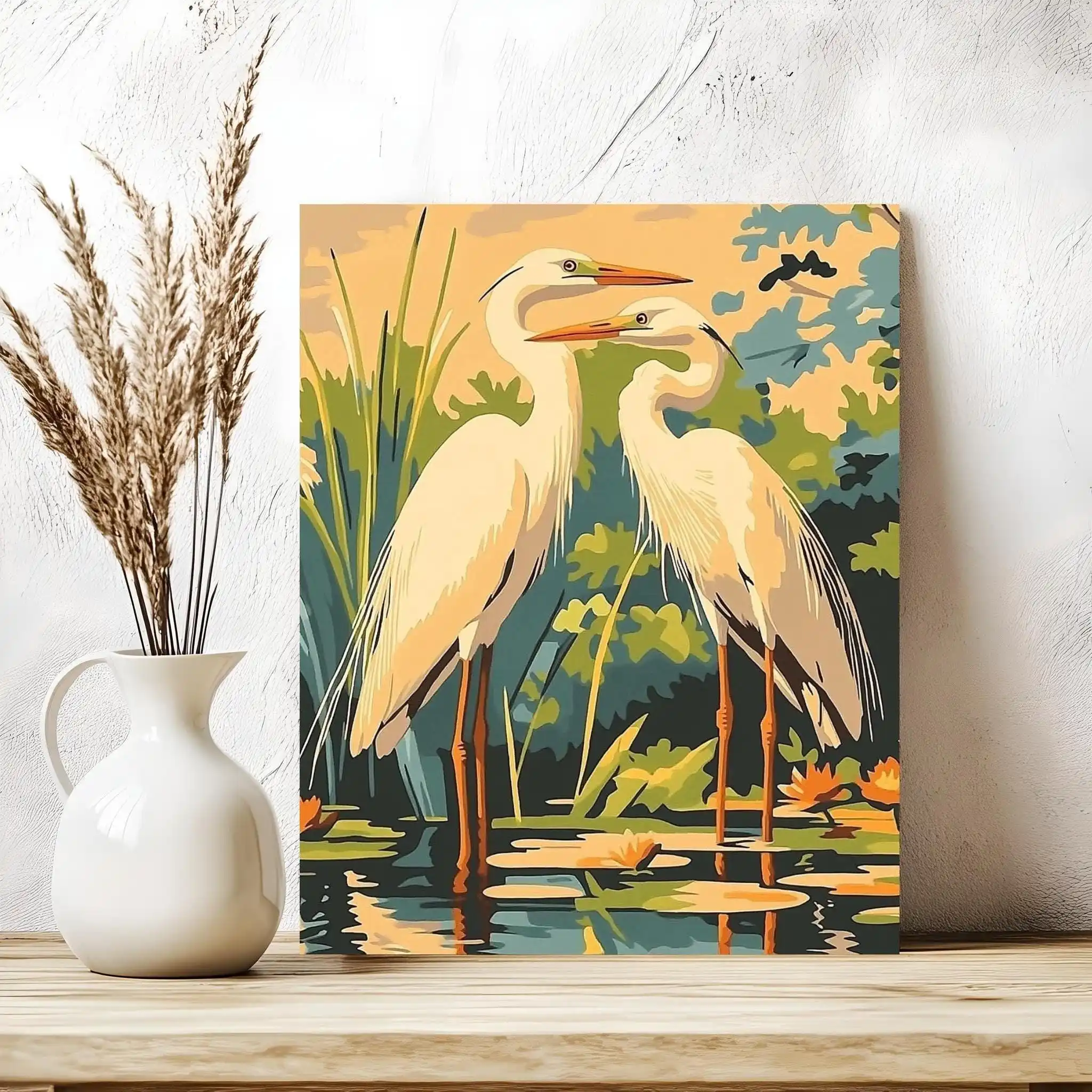 Oil Painting by Number Kit Vintage Heron Art Canvas Wall Art for Adults DIY Home Decor Gift