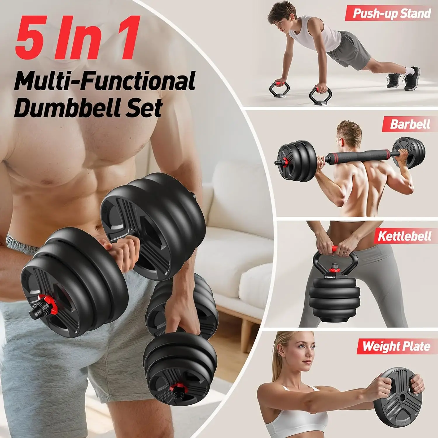 Versatile Adjustable Dumbbell Barbell Kettlebell Weight Set Home Gym